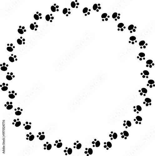 Animal Paw Silhouette Circle Frame Border