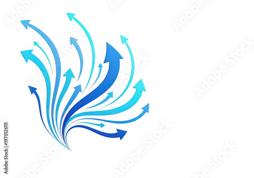 A blue arrow burst with arrows pointing upwards
