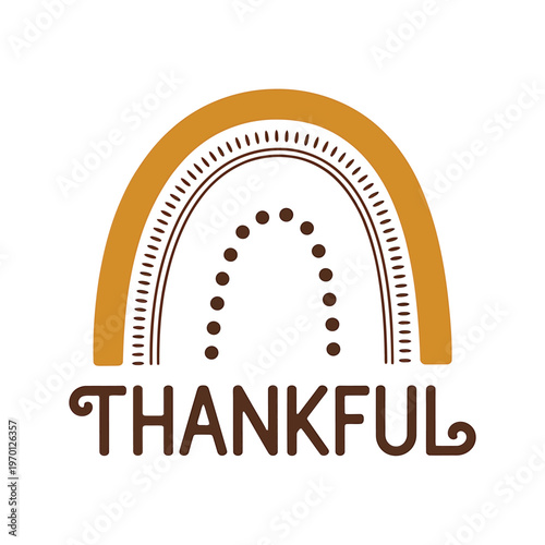 A modern minimalist rainbow illustration with the word thankful below