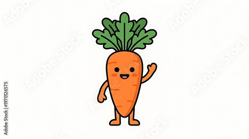 Smiling Cartoon Carrot Character Waving.