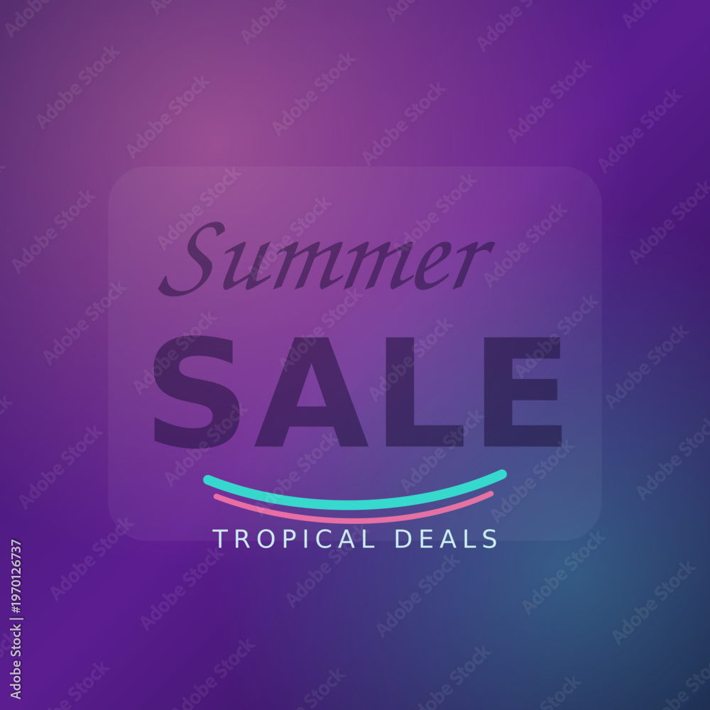 Fototapeta premium Summer sale banner, tropical deals promotion, colorful discount label, purple gradient background