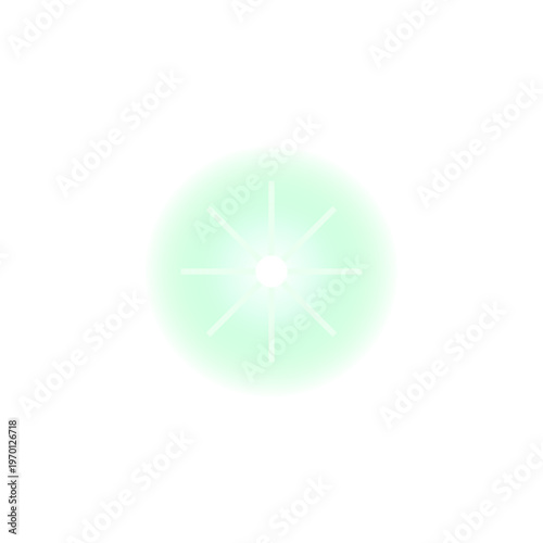 Glowing green starburst icon, radiant light effect, vector graphic, abstract symbol