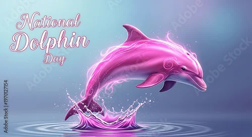 Fototapeta National dolphin day pink dolphin jumping out of water