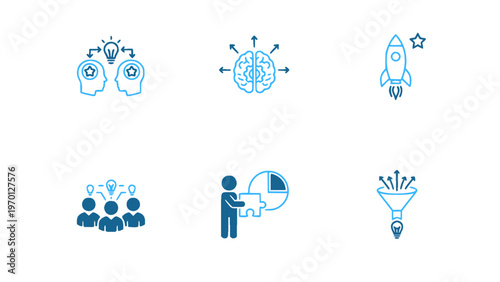 Flat icons of startup, teamwork, and business activities. Ideal for corporate and entrepreneurial projects.