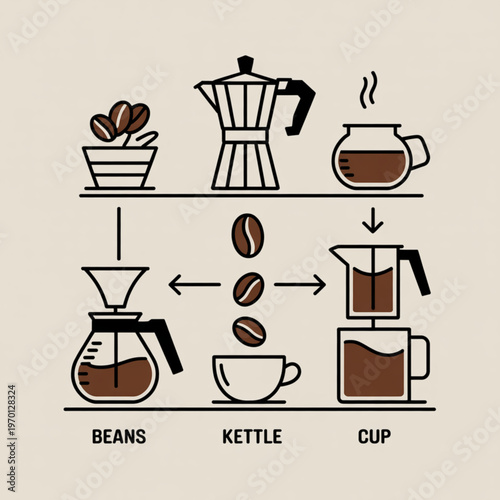 An infographic showing the process of making coffee from beans
