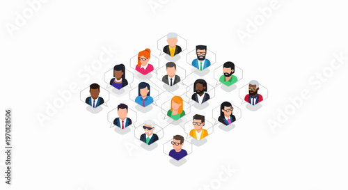 Global Network of Diverse People Avatars in Connected Speech Bubbles for Social Media, Communication, and Team Collaboration Concept