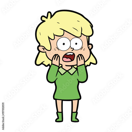 Cartoon illustration of a surprised girl with blonde hair and wide eyes looking shocked.