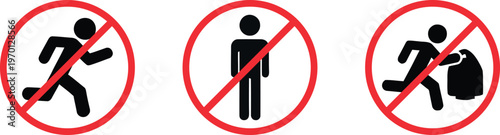 No running icons safety and prohibition symbols for public spaces vector icons set