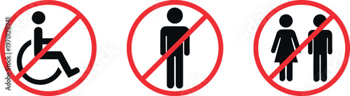 Accessibility icons no access for wheelchair individual or groups prohibited symbols for inclusive design