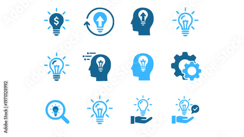 Blue icons representing thinking, ideas, and problem solving. Perfect for innovation and education designs.