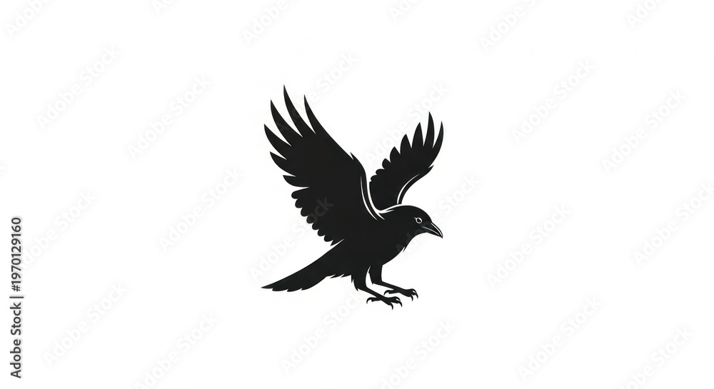 Obraz premium Black eagle silhouette vector illustration of a flying bird of prey with open wings isolated on white for a nature symbol or tattoo design