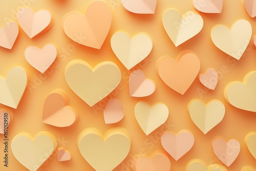 Seamless Background of light orange Paper Hearts