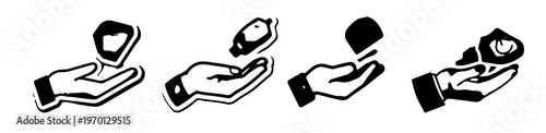 template sticker of a hand throwing garbage in a flat design style with bold lines and minimal shading, featuring a simplified human hand with fingers and thumb, and a generic garbage