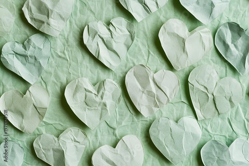 Seamless Background of green Paper Hearts