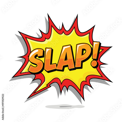 Colorful comic book style speech bubble with the word slap in bold orange letters