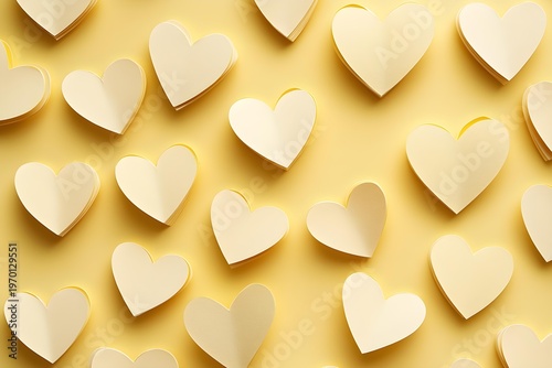 Seamless Background of light yellow Paper Hearts