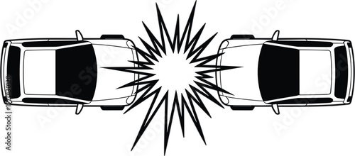 car accident collision, two vehicles crash, road incident, traffic accident concept, auto crash scene, impact explosion, insurance claim, isolated illustration