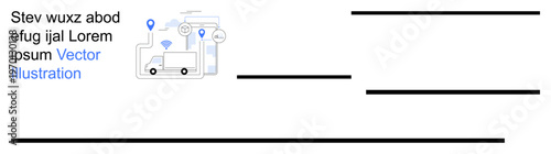 Logistics, delivery services, supply chain, geolocation, shipping, business solutions. A truck with geolocation pins and connected lines. Logistics and delivery services concept