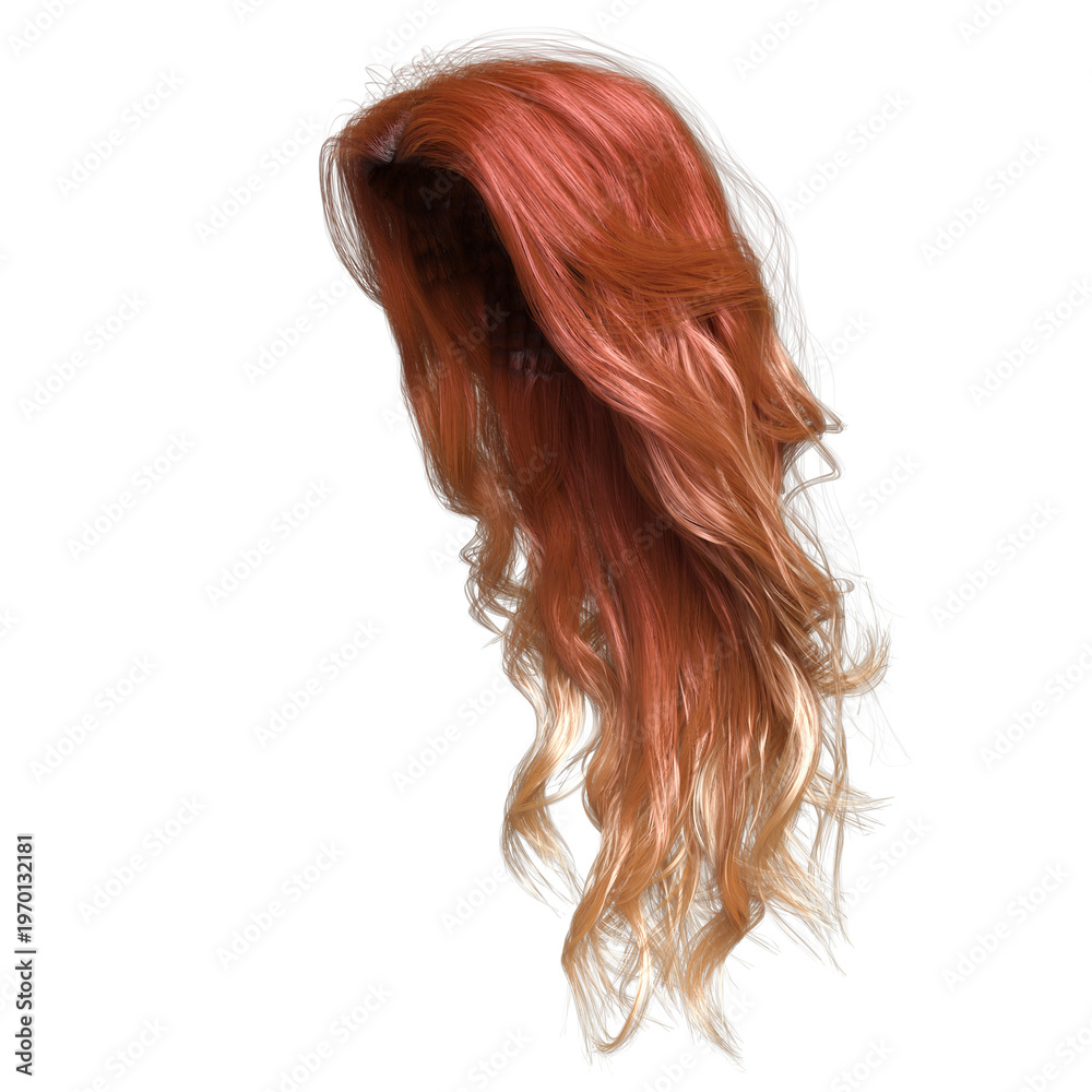 Naklejka premium 3D rendered long female curly hair isolated on a transparent background
