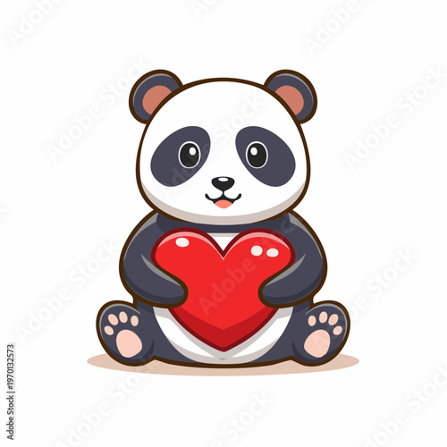 An adorable panda bear sitting and holding a heart