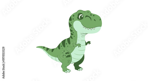 A playful cartoon dinosaur walking on a plain background with a friendly expression.