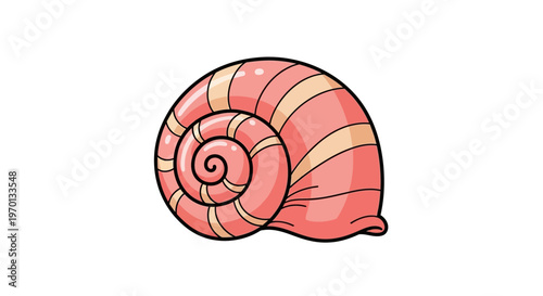 A whimsical illustration of a pink spiral seashell with smooth curves and soft shading