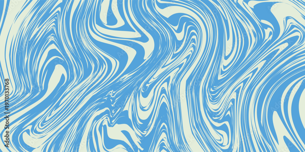Fototapeta premium A flowing, abstract pattern with blue and cream wavy lines creates a visually dynamic design.