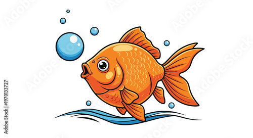 A vibrant orange fish swimming and creating bubbles in a serene aquatic environment