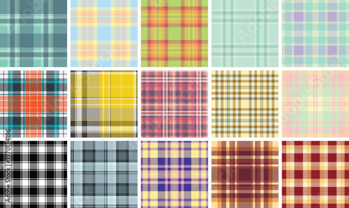 Stylish plaid collection branding kits. Distinct tartan identities strengthen visual systems. Vector construction supports customization.