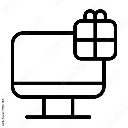 Laptop Gift Box Technology Line Icon 