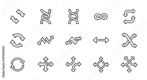 Arrow and Cycle Icons Set: Direction, Movement, and Infinity Symbols