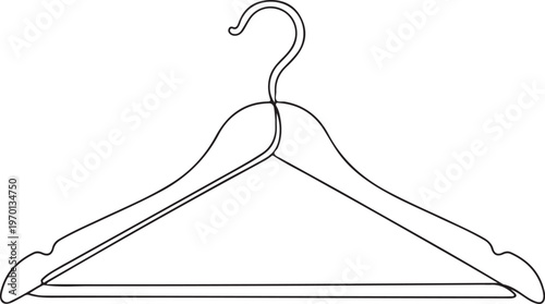 Clothes hanger line drawing icon with minimalist fashion storage and wardrobe organization concept