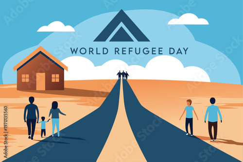 World refugee day illustration depicting hope displacement and a journey forward