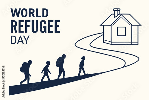 World refugee day illustration depicting a journey toward a hopeful home