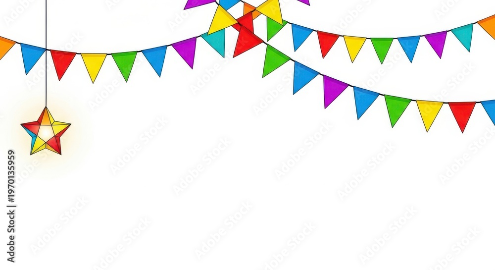 Fototapeta premium Vibrant colorful flags and star decoration for festive celebration