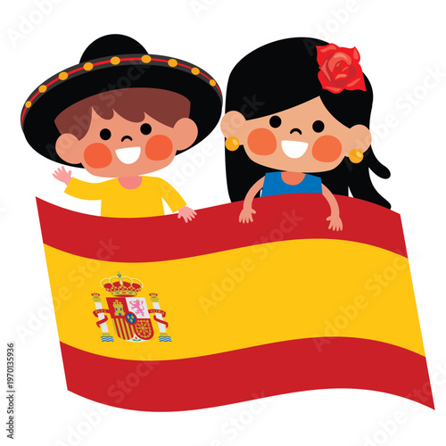 Spanish Kids On Spain Flag