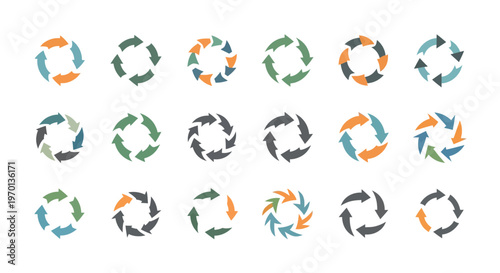 Circular Arrow Icons Set for Cycle, Refresh, Loop, and Continuous Process Concepts