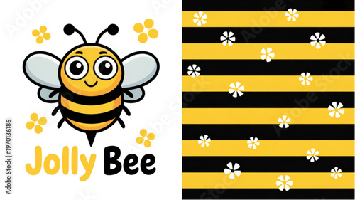 A cheerful cartoon bee named jolly bee with yellow and black stripes Vector