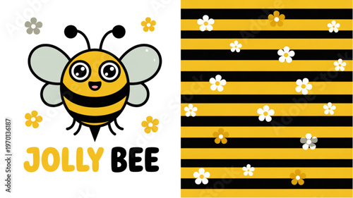 A cheerful cartoon bee with a striped pattern and text 'jolly bee' Vector