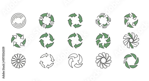 Circular Arrows and Recycling Icons Set: Refresh, Rotation, and Eco-Friendly Symbols