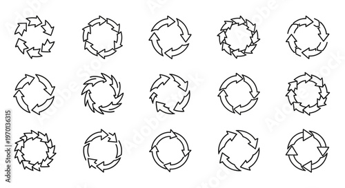 Circular arrow refresh cycle icons set. Loop reload repeat process symbols collection.