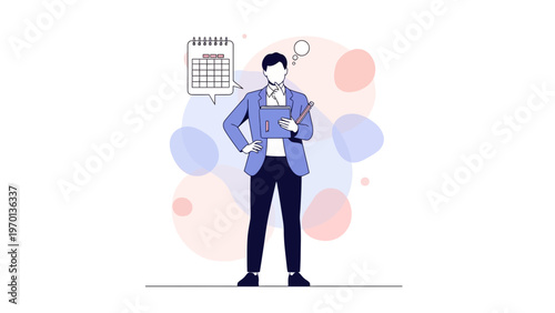 Businessman thinking about schedule and planning with calendar and notebook