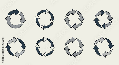 Circular Arrows Cycle Icons Set - Refresh, Loop, and Process Flow Graphics