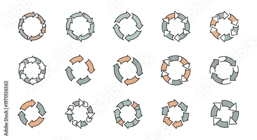 Circular Arrows Cycle Process Icons Set - Refresh Reload Loop Workflow Vector Collection