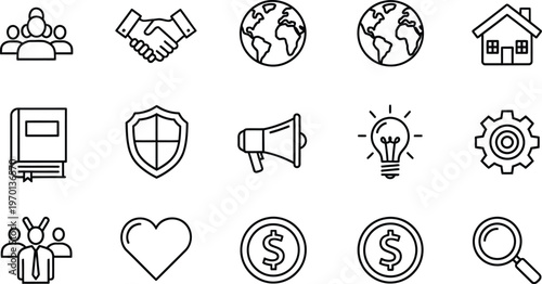 General business and financial management line icons