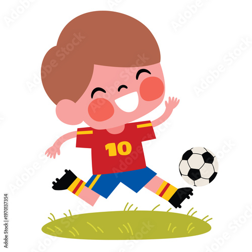 Cartoon Spanish Kid Playing Football