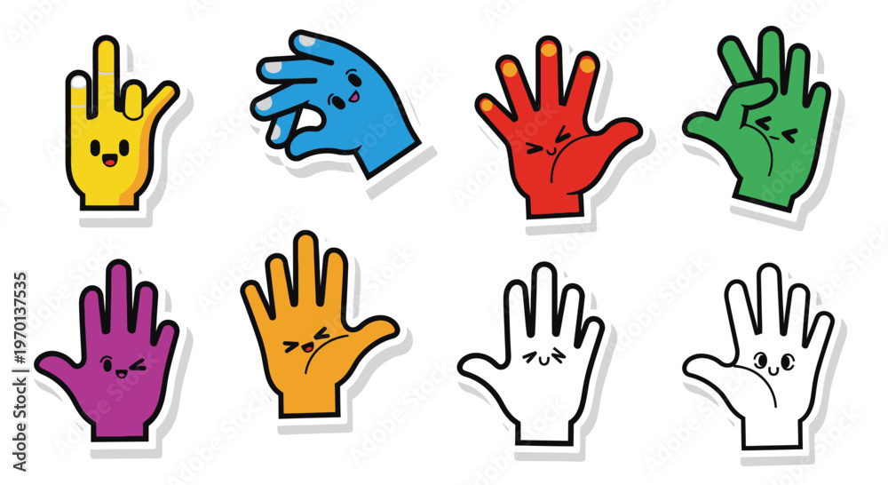 Fototapeta premium Funny Cartoon Hands Collection Sticker Pack