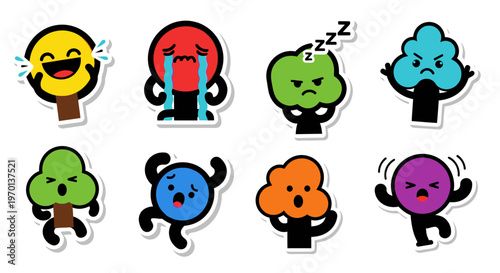 Cute Cartoon Tree Emoticons - Different Emotions Collection