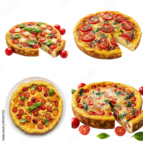 Four quiches with tomatoes and basil