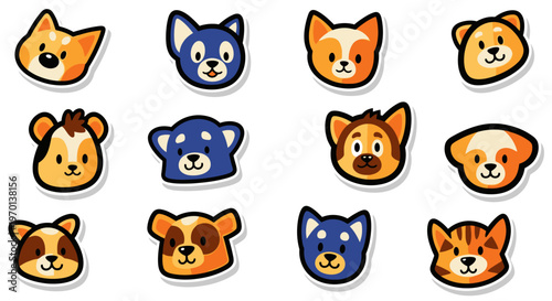 Cute Dog Faces Sticker Collection - Kawaii Cartoon Animal Icons
